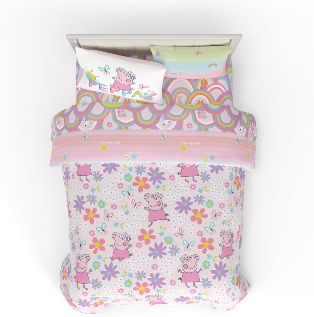 Peppa Pig Kids Bedding Set with Comforter and Sheets, 7 Piece