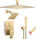 VANFOXLE Brushed Gold Shower Faucet Set with 12in Rainfall Head - High