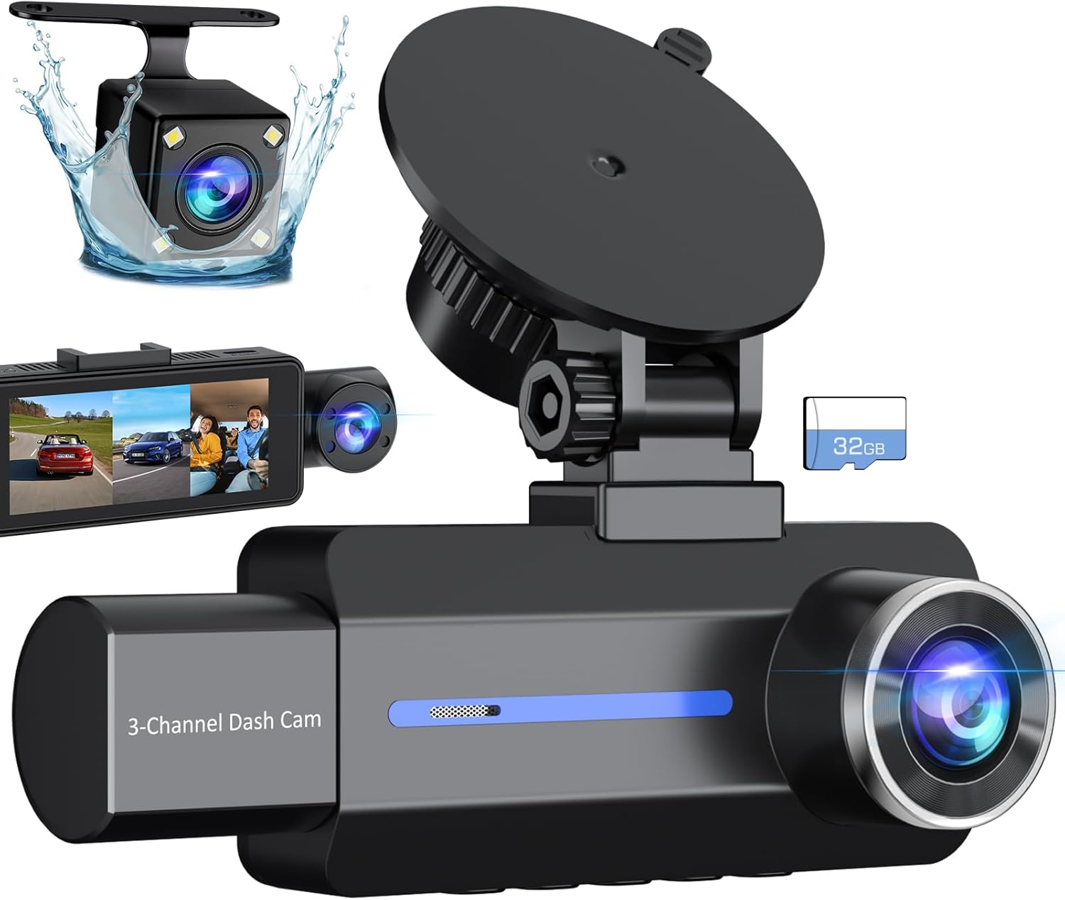 Triple Car Camera Kit: 2.5K+1440P Front & Rear, G-Sensor, Night Vision