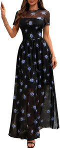 GothDark Women's Floral Print Maxi Dress with Thigh-High Slit