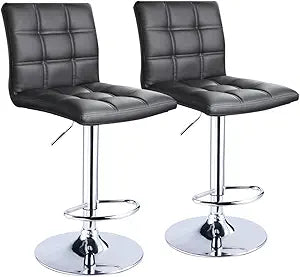 Leopard Modern Square PU Leather Adjustable Bar Stools Set of 2