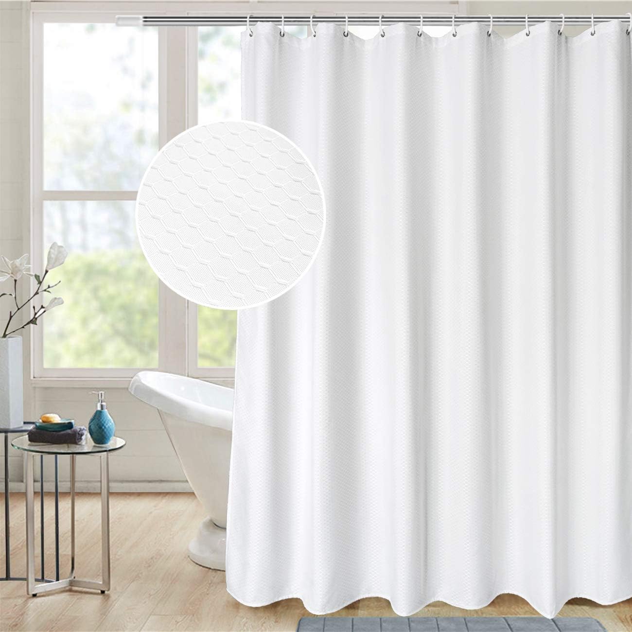 Water Repellent White Shower Curtain - Heavy Duty 72x72