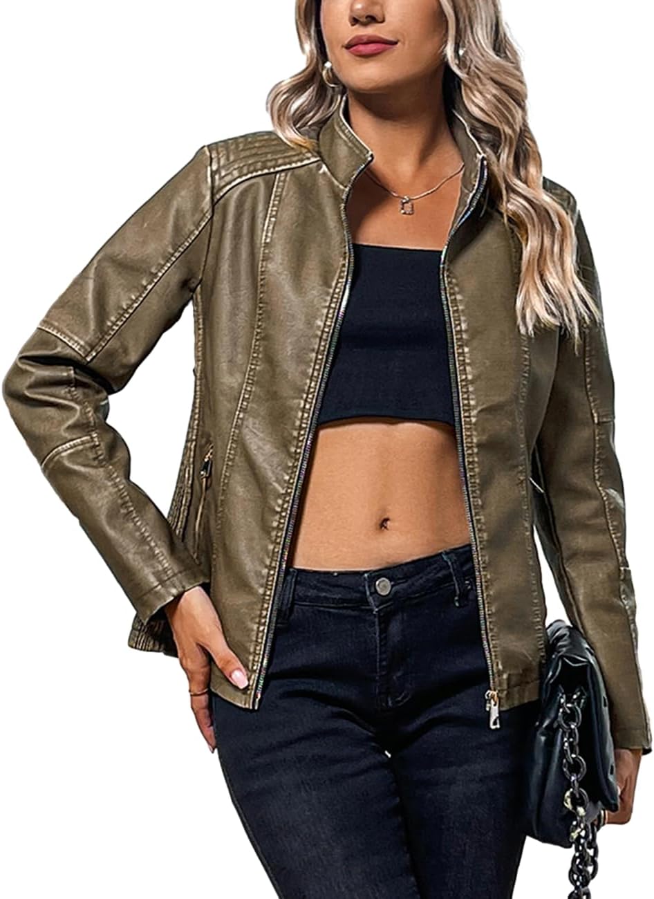 Faux Leather Motorcycle Jacket for Women - Stylish & Versatile