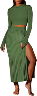 Pink Queen Women's 2 Piece Sweater Set - Ribbed Crop Top