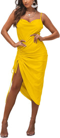 LYANER Women's Satin Spaghetti Straps Cowl Neck Midi Dress