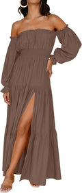 Boho Off Shoulder Tiered Maxi Dress - Flowy Smocked Waist