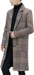 Men's Wool Blend Pea Coat Notched Collar Mid-Length - Warm Winter Coat