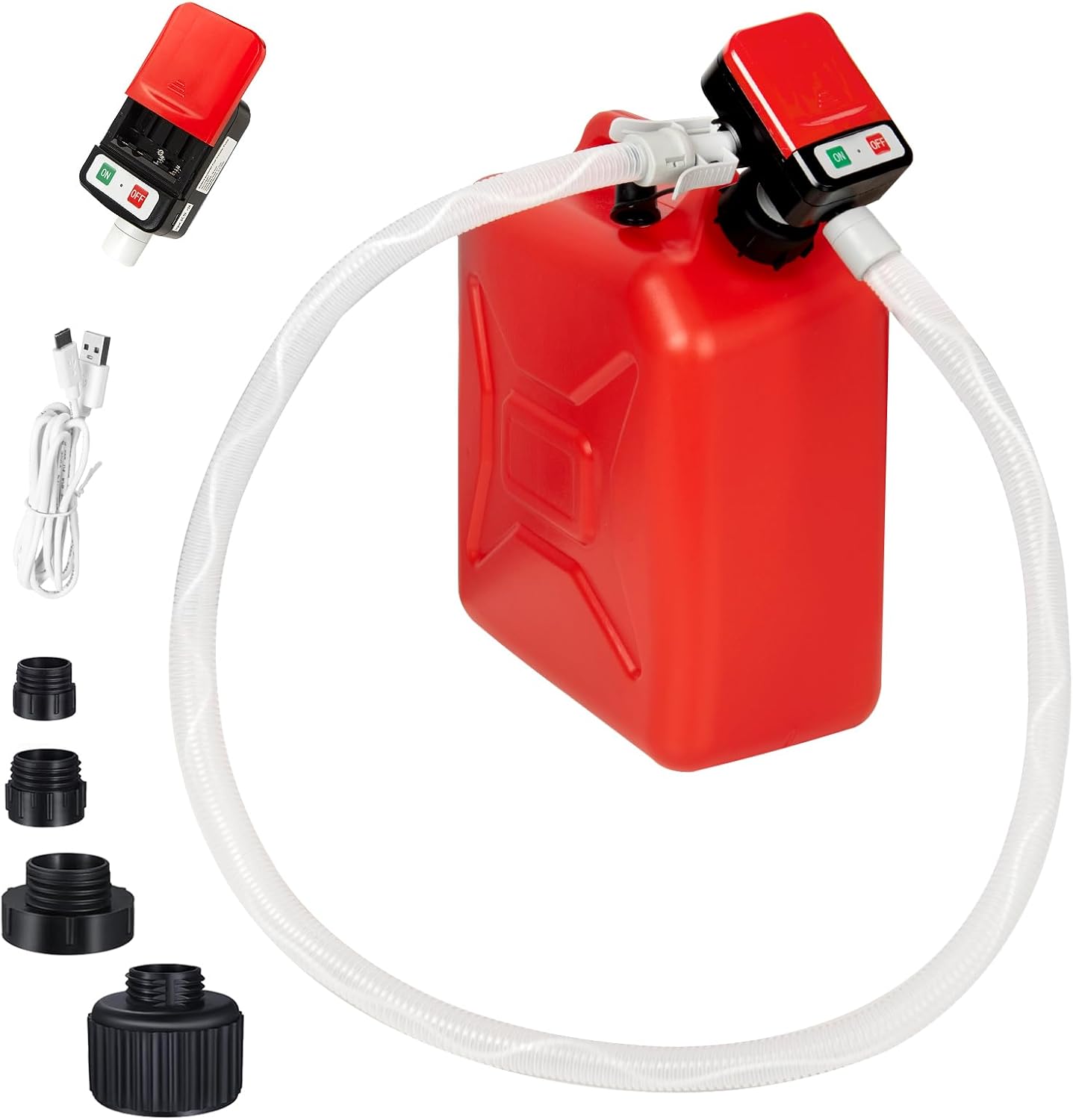 Portable Auto-Stop Fuel Transfer Pump: 3.2 GPM, Long Hose, Battery Powered - SLOTHZTECH