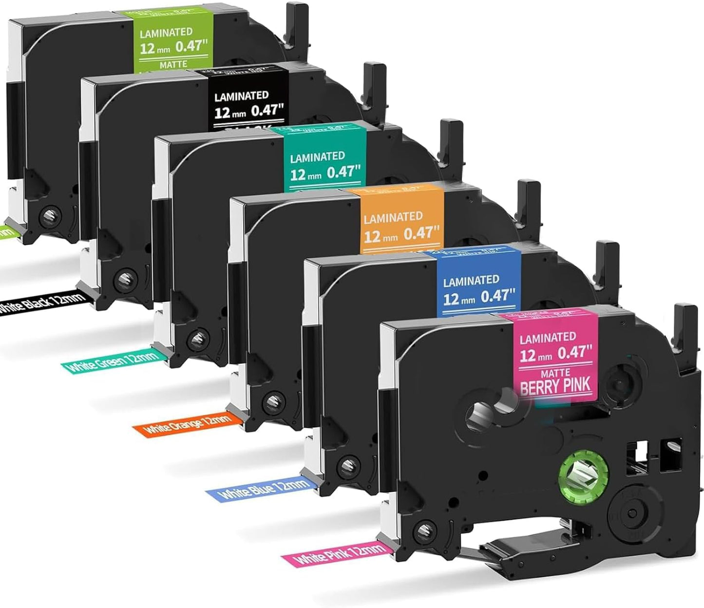 Vibrant 12mm Label Tape Refills for Brother P-Touch - 6-Pack