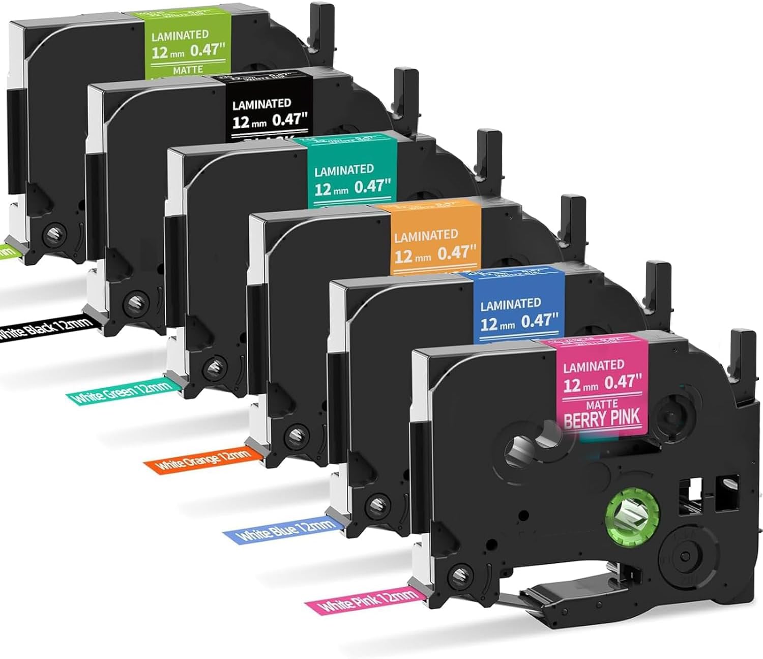 Vibrant 12mm Label Tape Refills for Brother P-Touch - 6-Pack