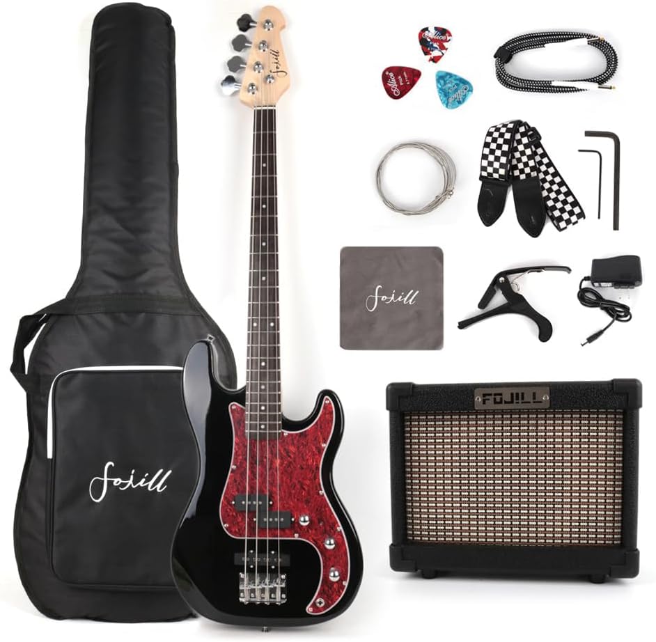 Fojill Full Size Electric Bass Guitar Kit with Bluetooth Amp