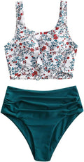 Women's High Waisted Knotted Tankini Set - Leopard & Solid