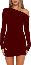 Off Shoulder Ruched Bodycon Party Mini Dress - Flattering Fit
