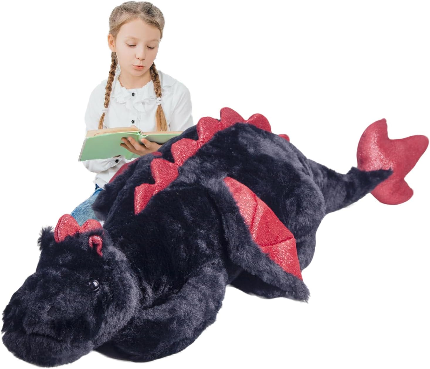 Giant 52in Black Dragon Plush Toy for Cuddly Comfort and Fun