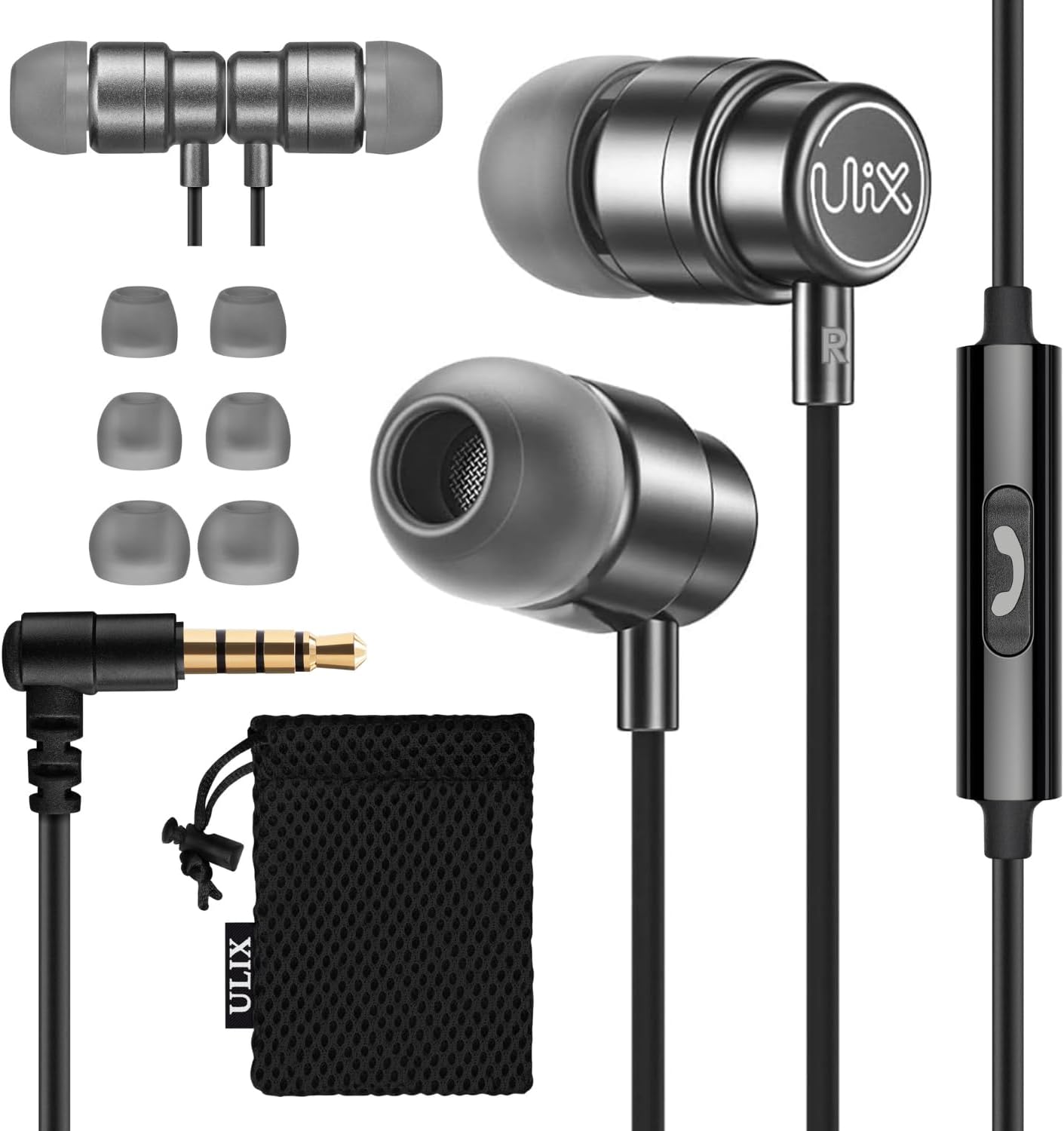 UliX Rider Earbuds: 5 Yr Warranty, Mic, Anti-Tangle Cable - Grey