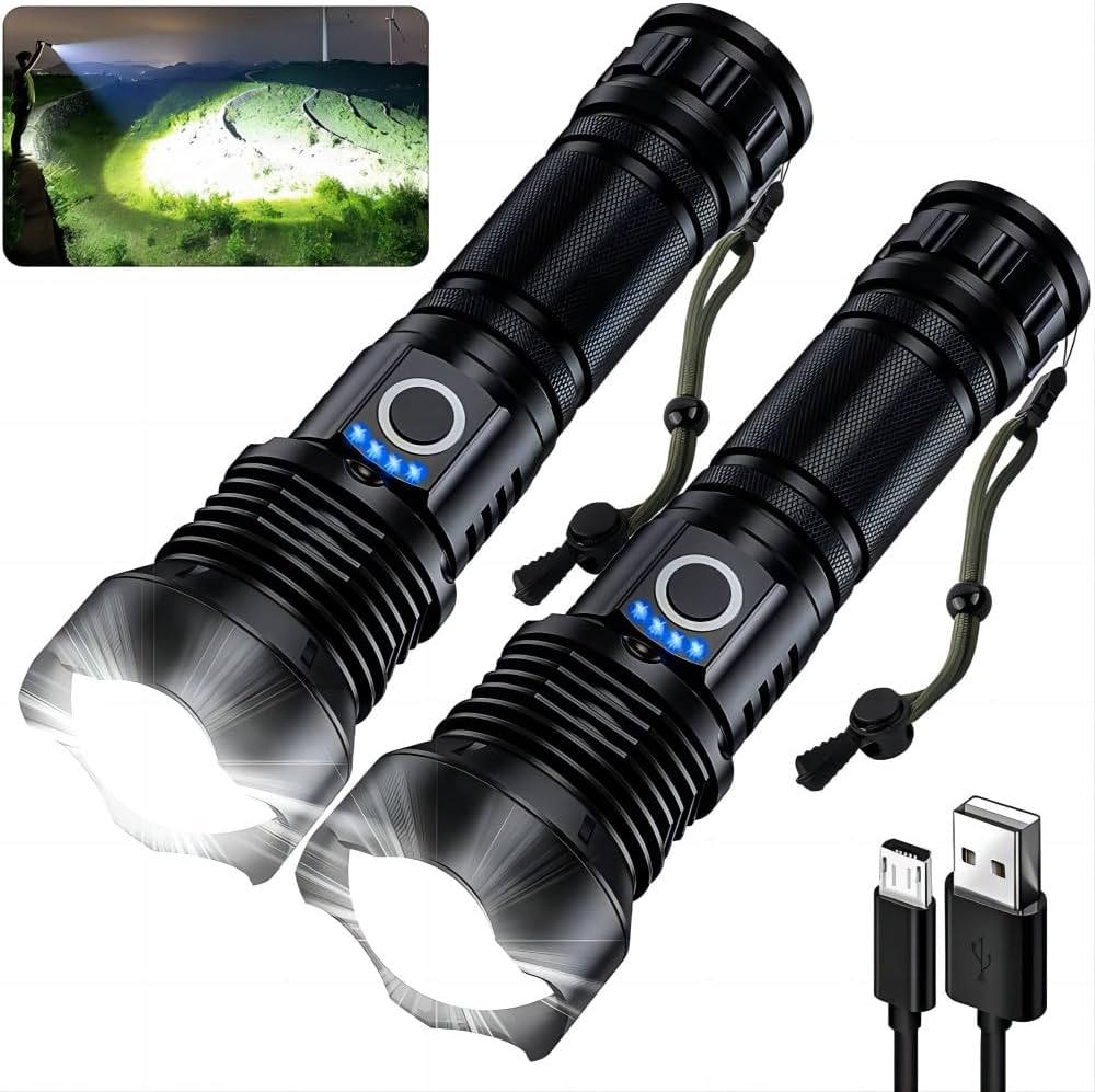 Rechargeable Flashlights 90000 High Lumens - 2 Pack for Home