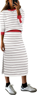 Striped Sweater Midi Skirt Set - Cozy Fall Knit Lounge Outfit