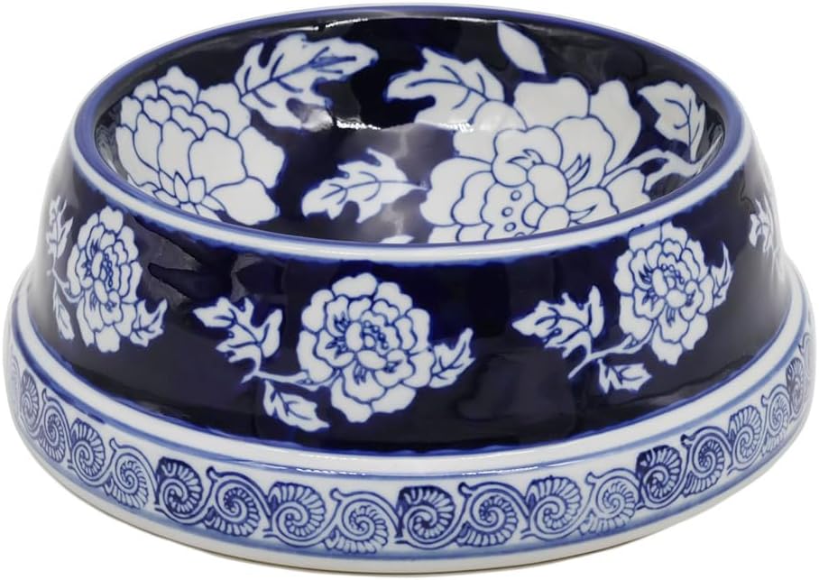 Vintage Blue Ceramic Dog Bowls for Medium Dogs and Cats