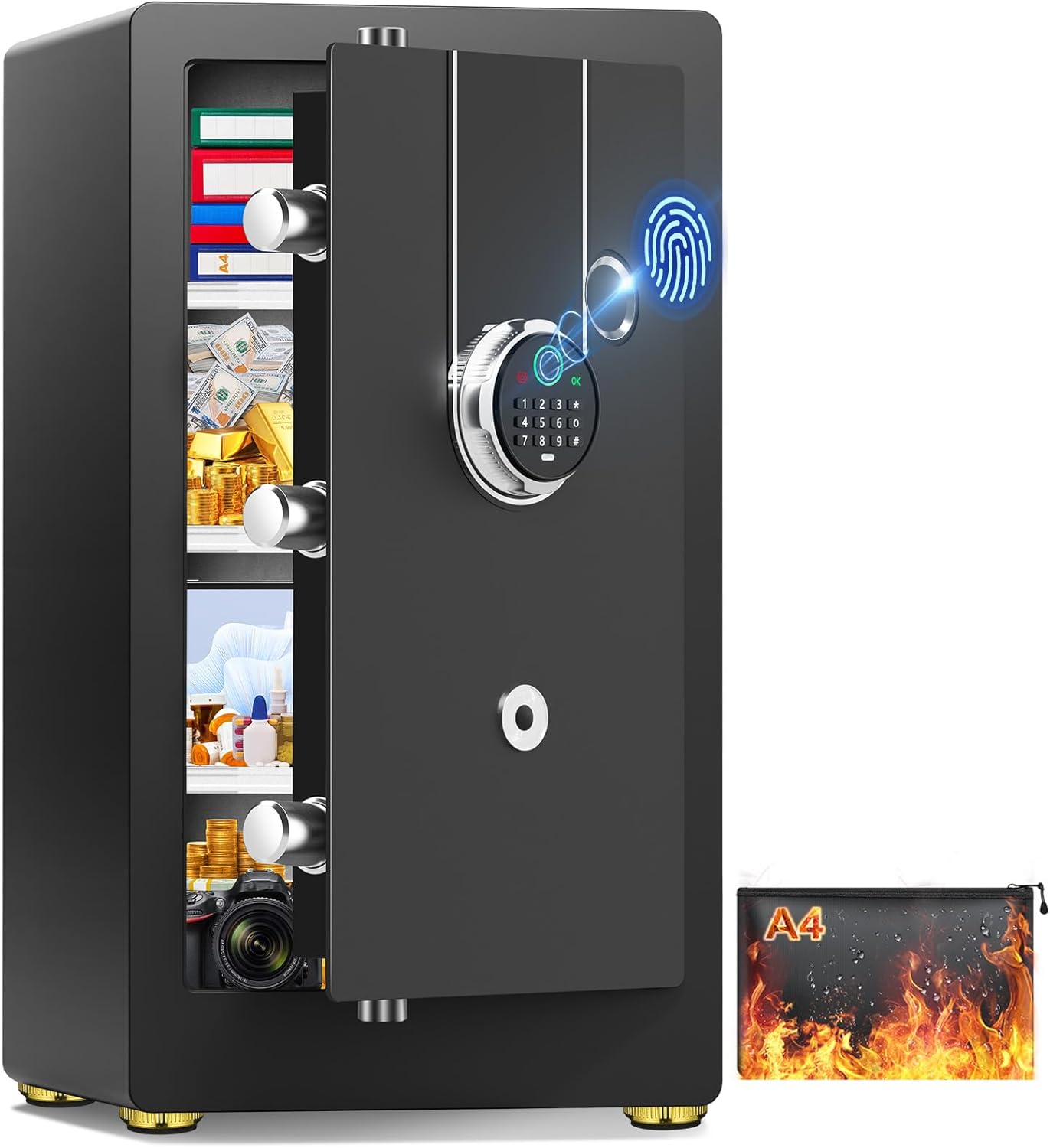 Biometric Safe Box with Fireproof Waterproof Bag for Security