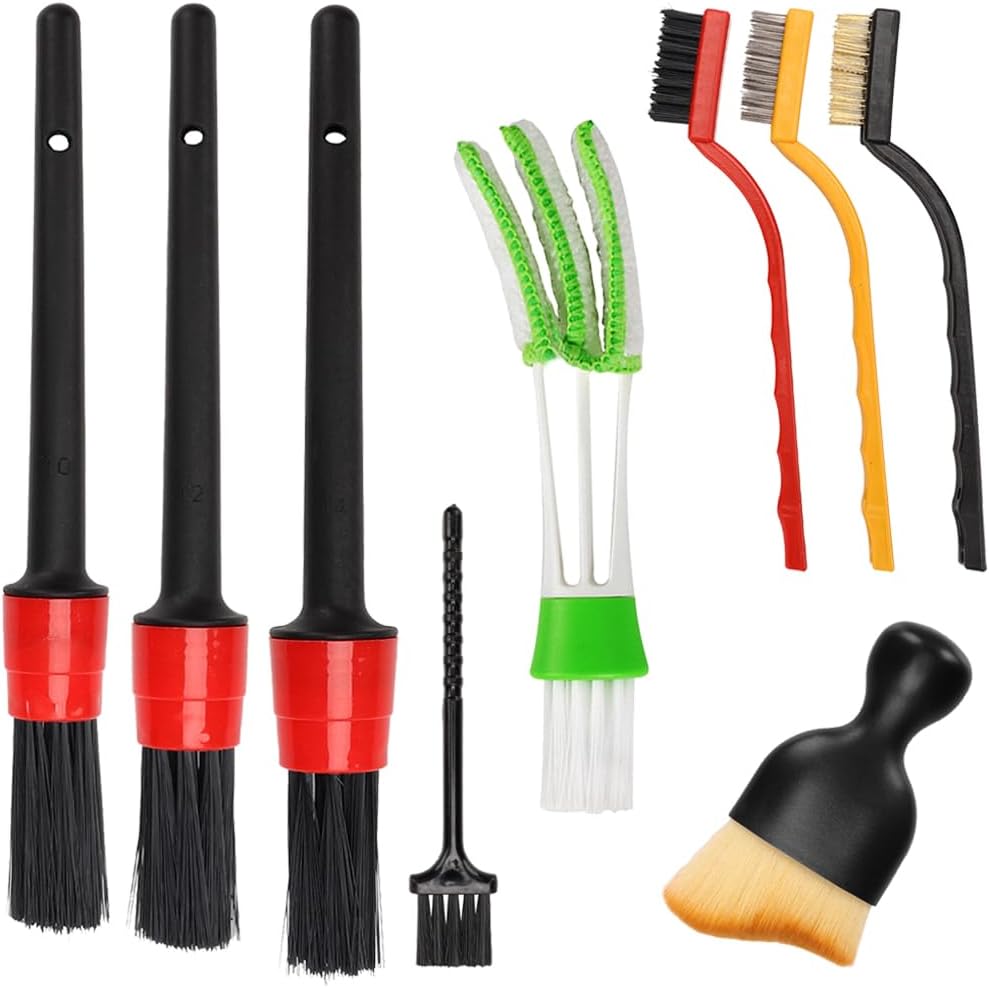 9-Piece Car Detailing Brush Set for Interior & Exterior Cleaning - Vidspl