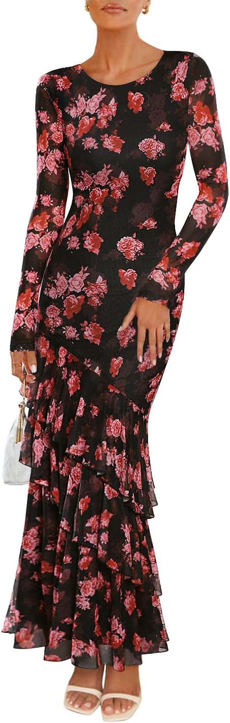 ZESICA Women's Floral Wedding Guest Bodycon Maxi Dress 2025