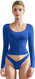 Double Lined Fitted Women's Scoop Neck Long Sleeve Crop Top - Soft Fit