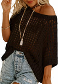 Dokotoo Womens Summer Scoop Neck Crochet Hollow Out Sweater