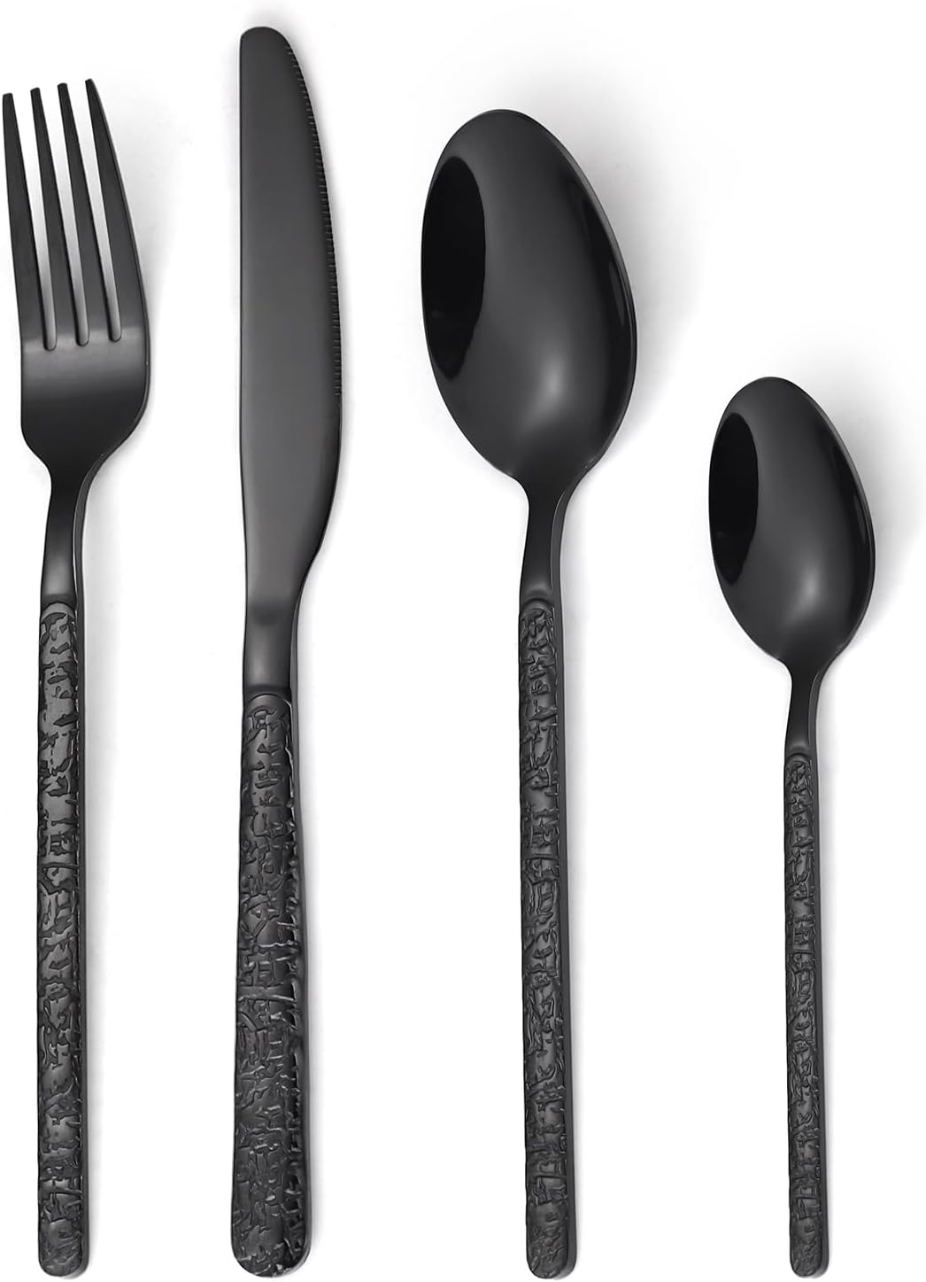 24 Pcs Black Hammered Silverware Set for Elegant Dining
