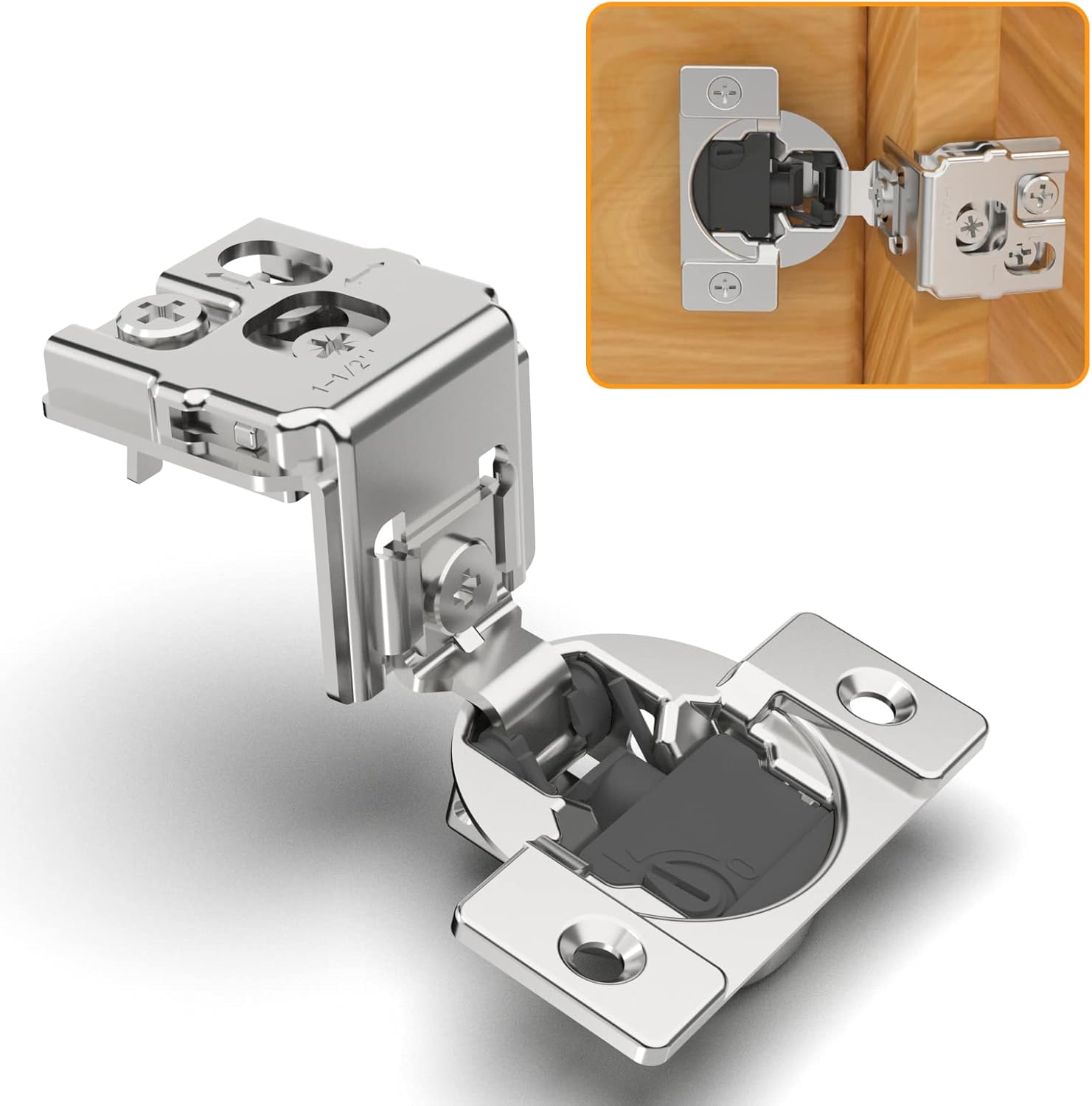60 Pack 1-1/2 Overlay Soft Close Concealed Hinges for Cabinets