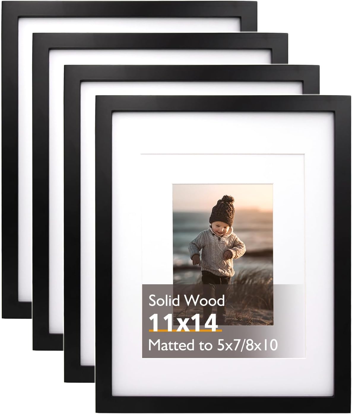 KINLINK 11x14 Picture Frame Set of 4 - Solid Wood Frames