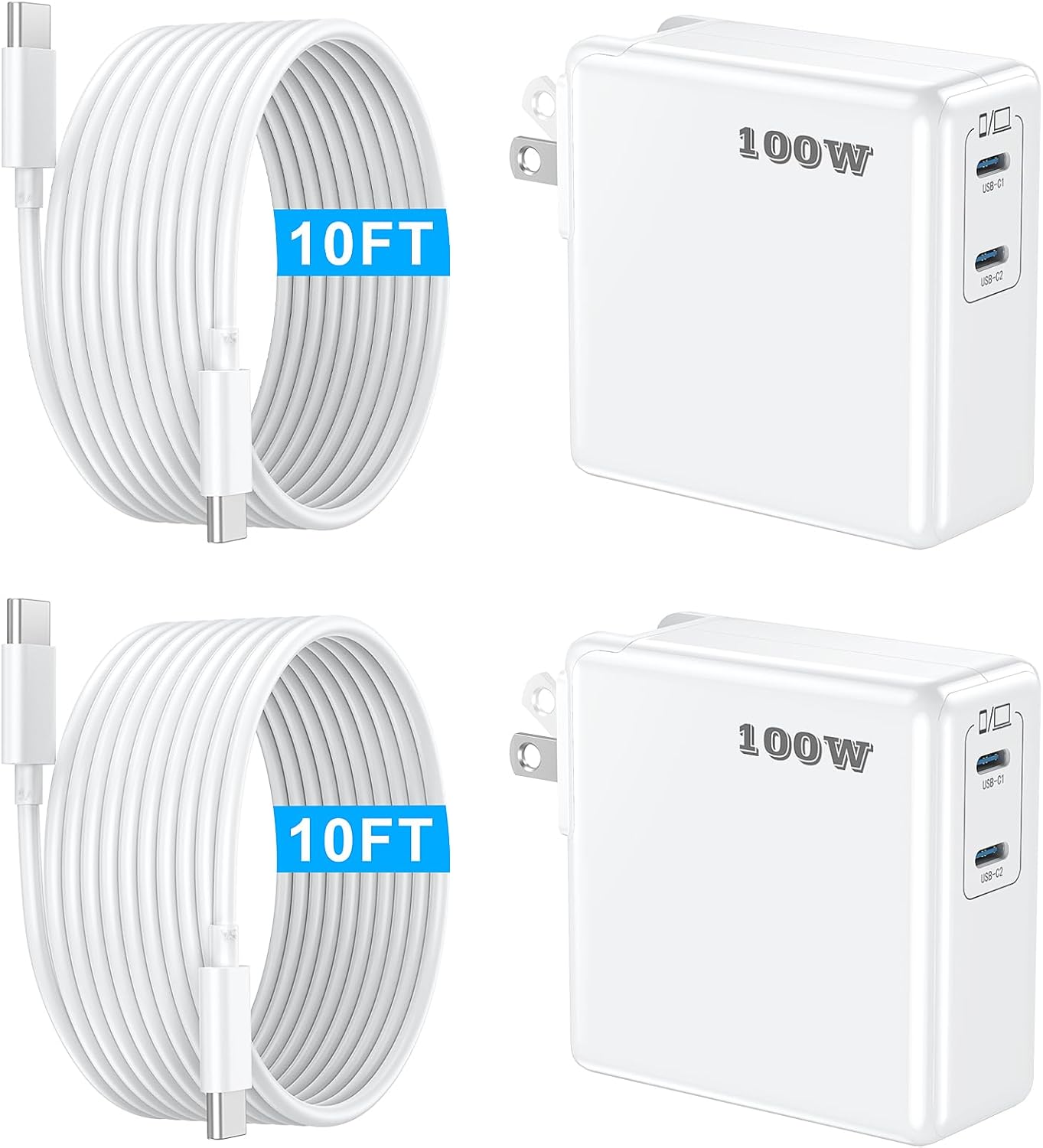 Fast Charge Mac Book Pro Charger 100W Dual Port 2Pack
