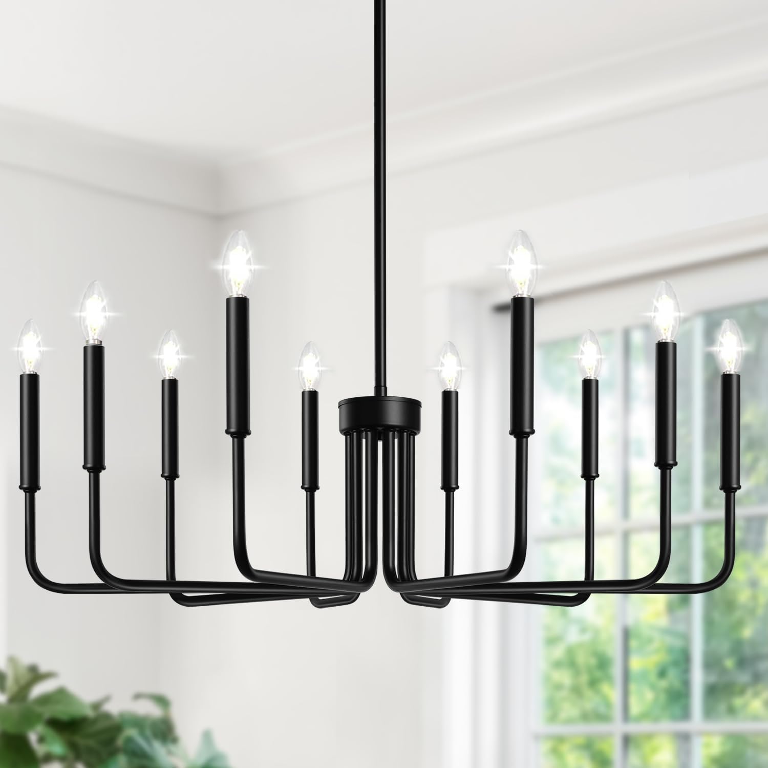 Lynnoland Black 10-Light Chandelier for Vintage Home Lighting