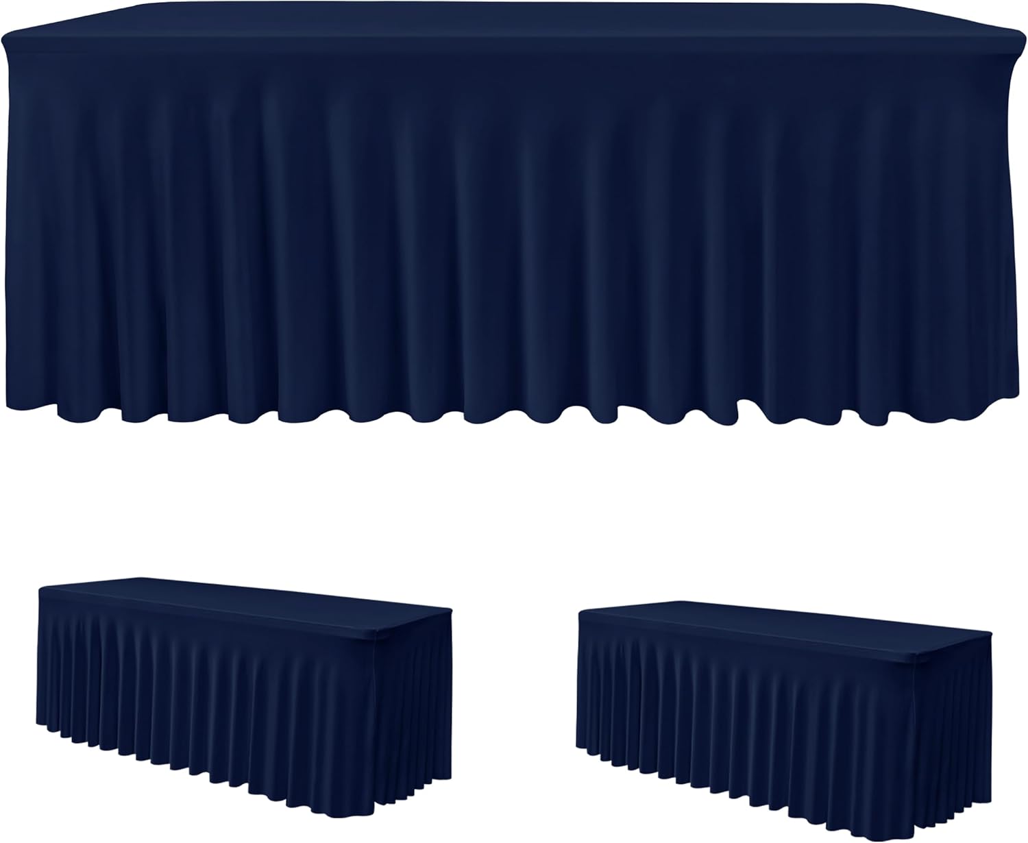 6ft Spandex Tablecloth Set for Events - Navy Blue Ruffle Design