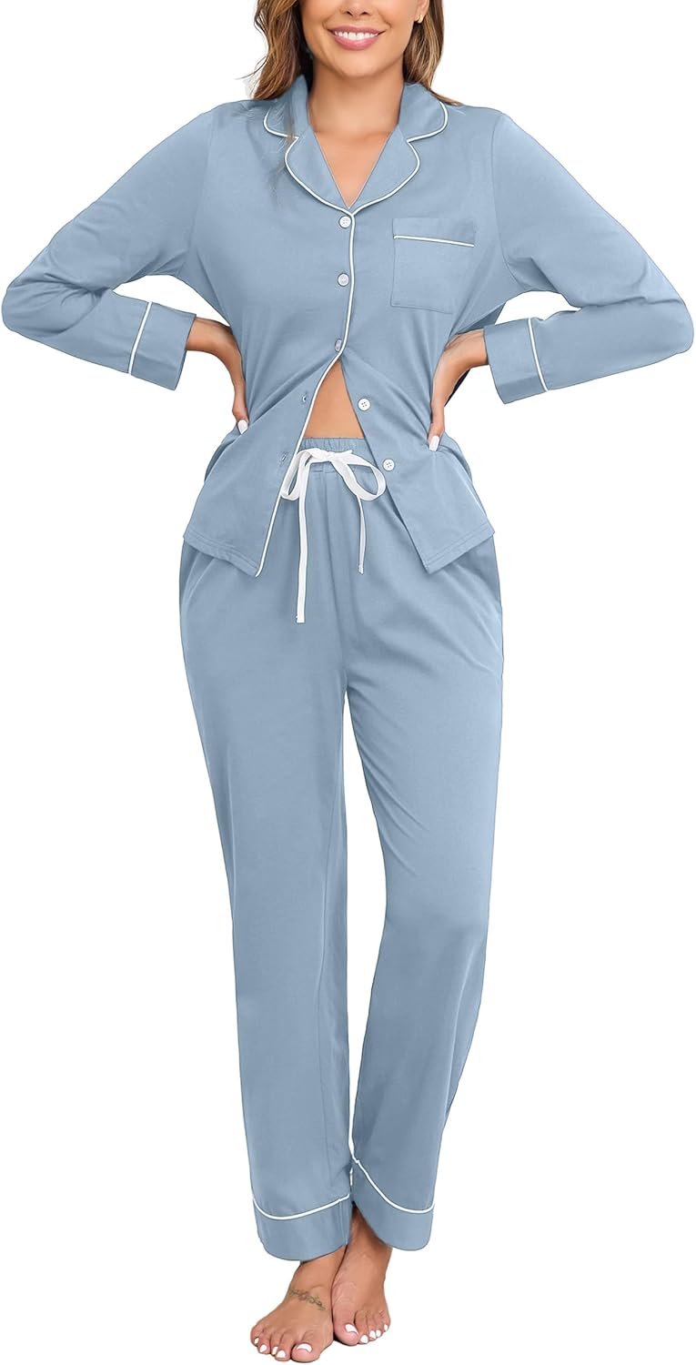 100% Cotton Pajamas for Women Set with Pockets and Comfort