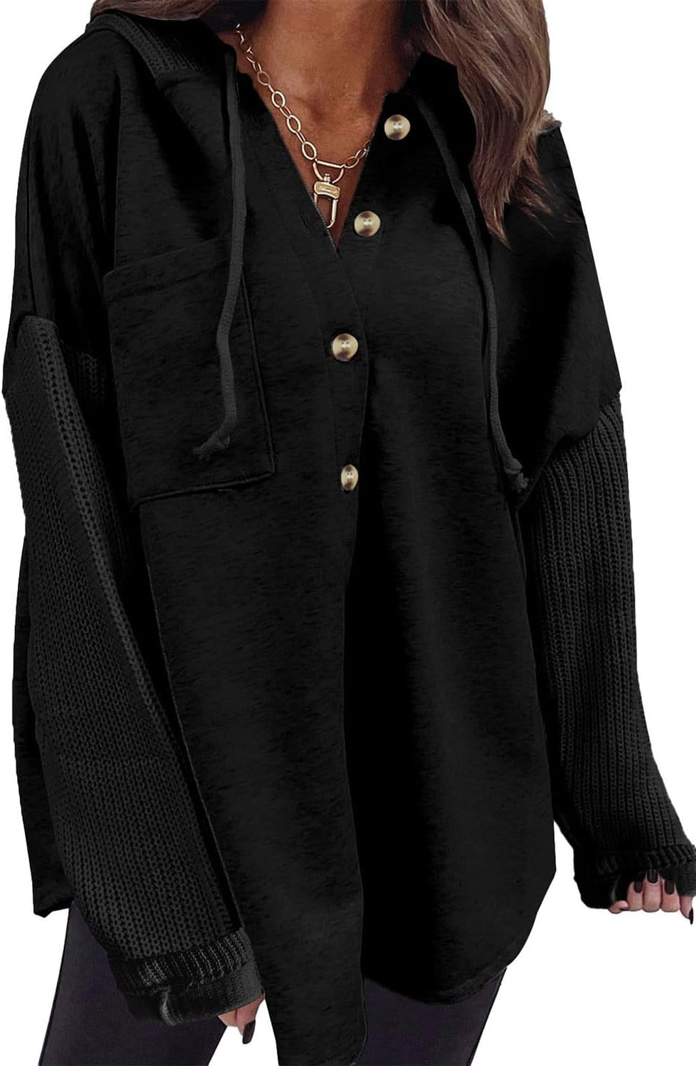 SHEWIN Oversized Sweatshirt for Women - Casual Button Hooded