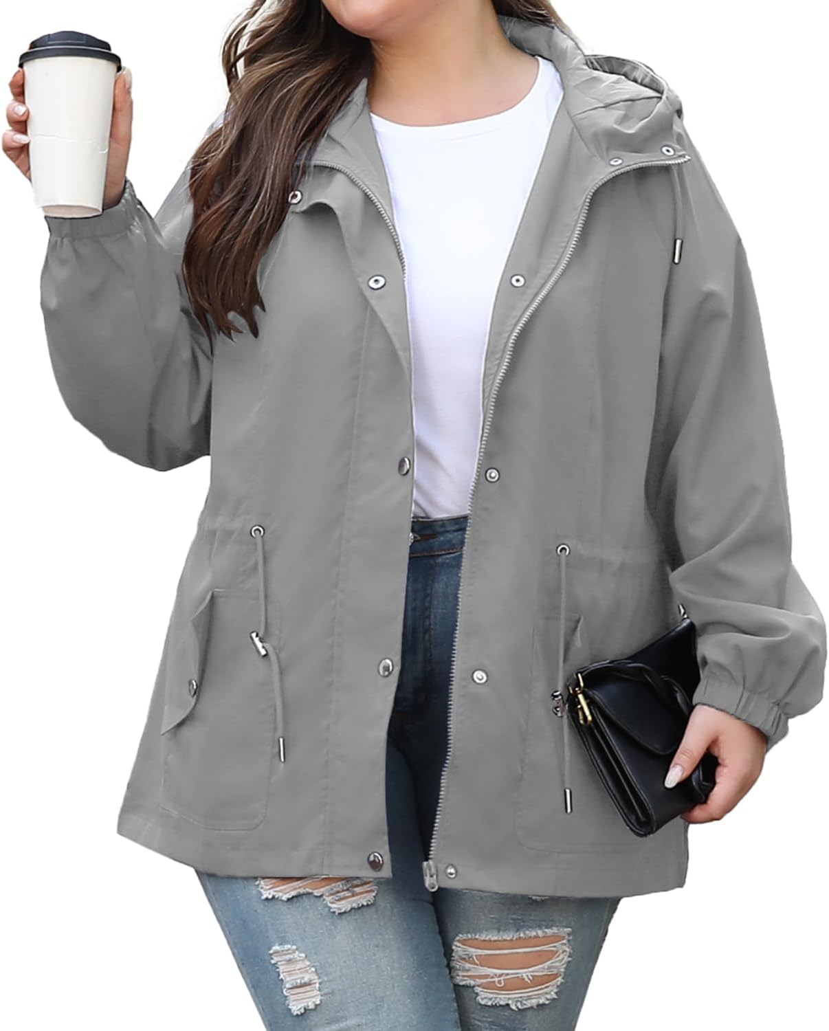 Plus Size Rain Jacket for Women - Lightweight Waterproof Windbreaker