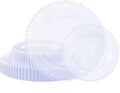 U-QE 60PCS Clear Plastic Plates - Elegant Pearlescent Beaded Design