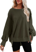 Nirovien Womens Oversized Crewneck Sweatshirt Side Slit Long Sleeve