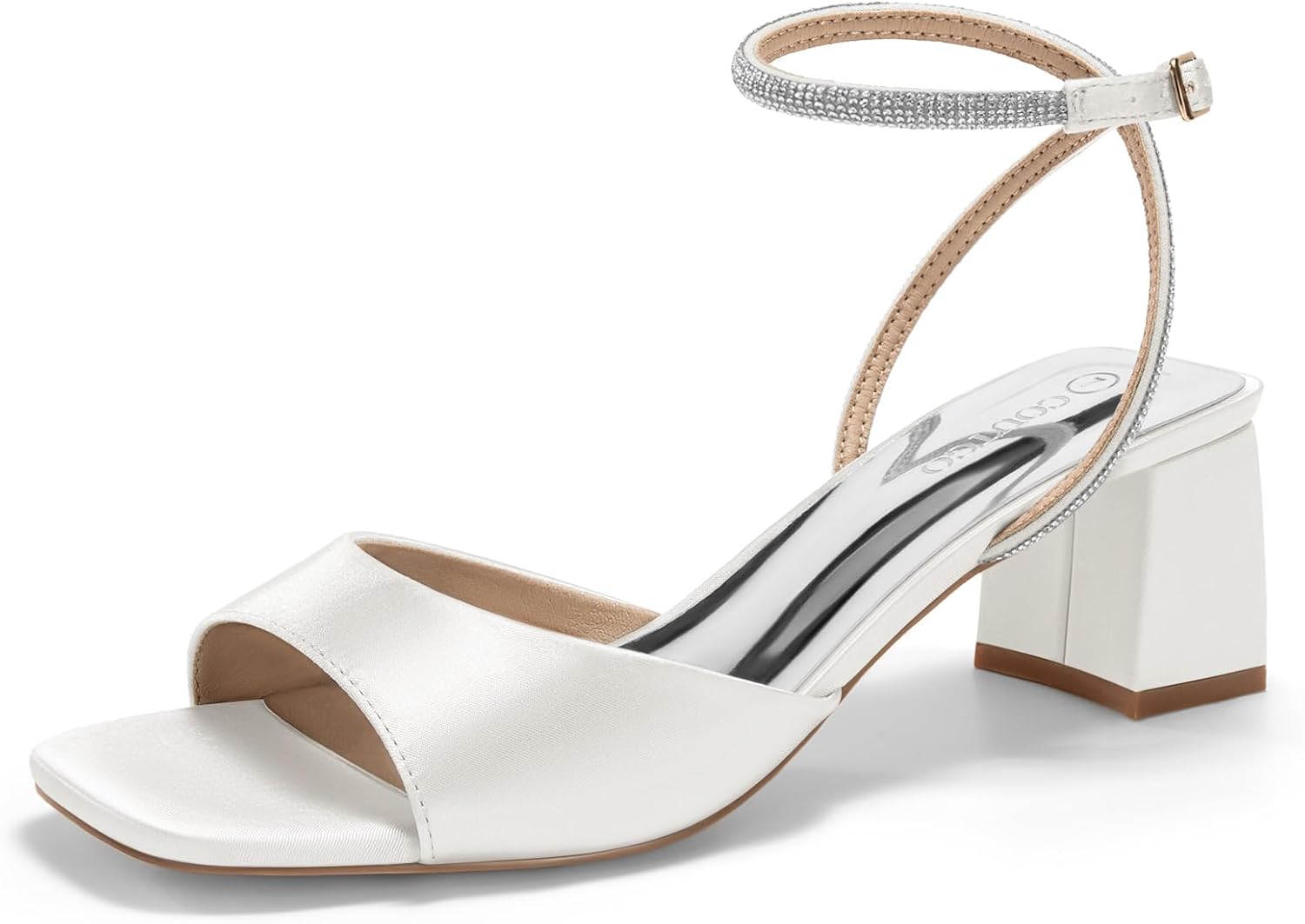 Coutgo Womens Heeled Sandals with Rhinestone Chunky Low Heels