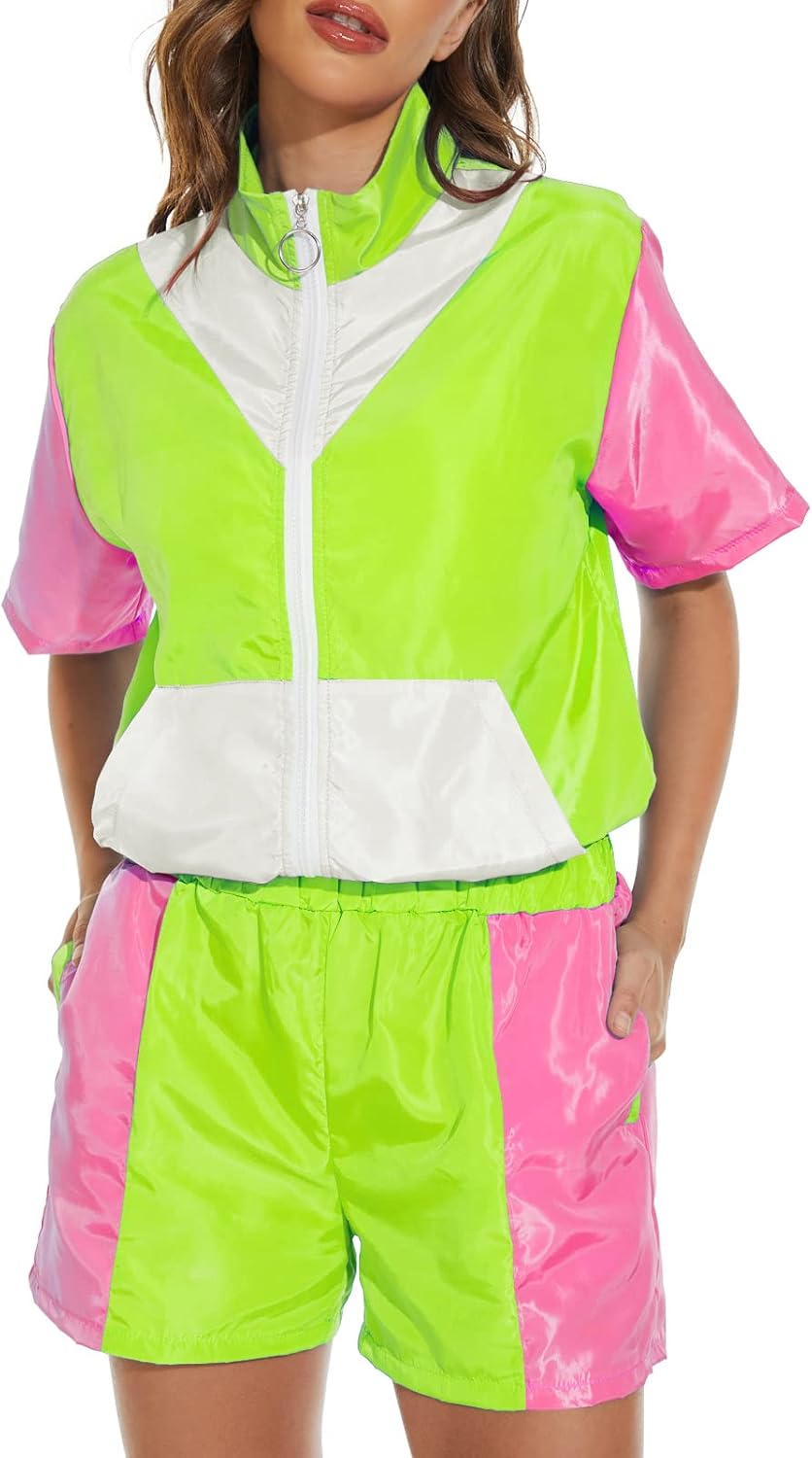 Yisfri Women's Color Block Windbreaker 2 Piece Tracksuit Set