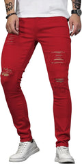 HUNGSON Men's Blue Slim Fit Stretch Ripped Jeans - Slim, Stylish Fit