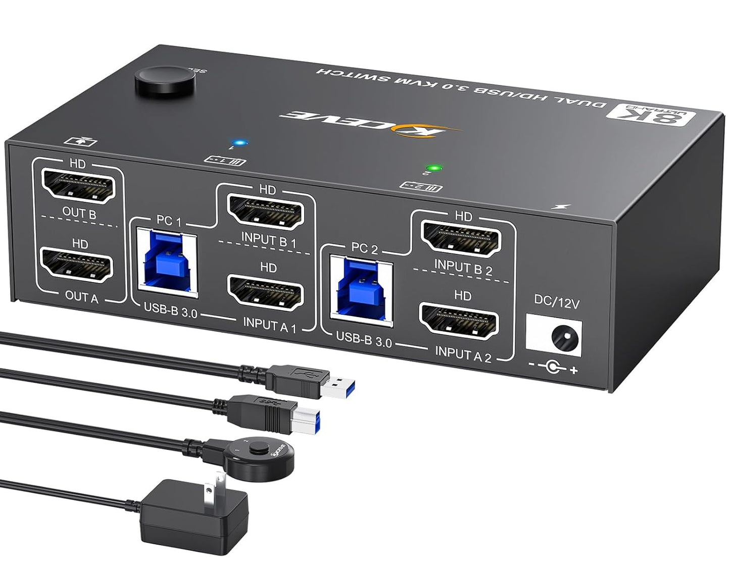 8K HDMI KVM Switch for 2 Monitors and 2 Computers - MLEEDA