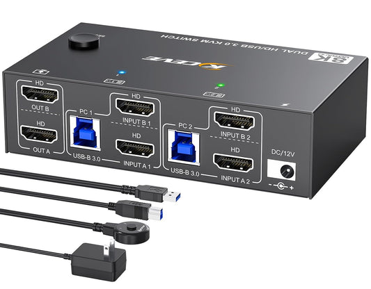 8K HDMI KVM Switch for 2 Monitors and 2 Computers - MLEEDA