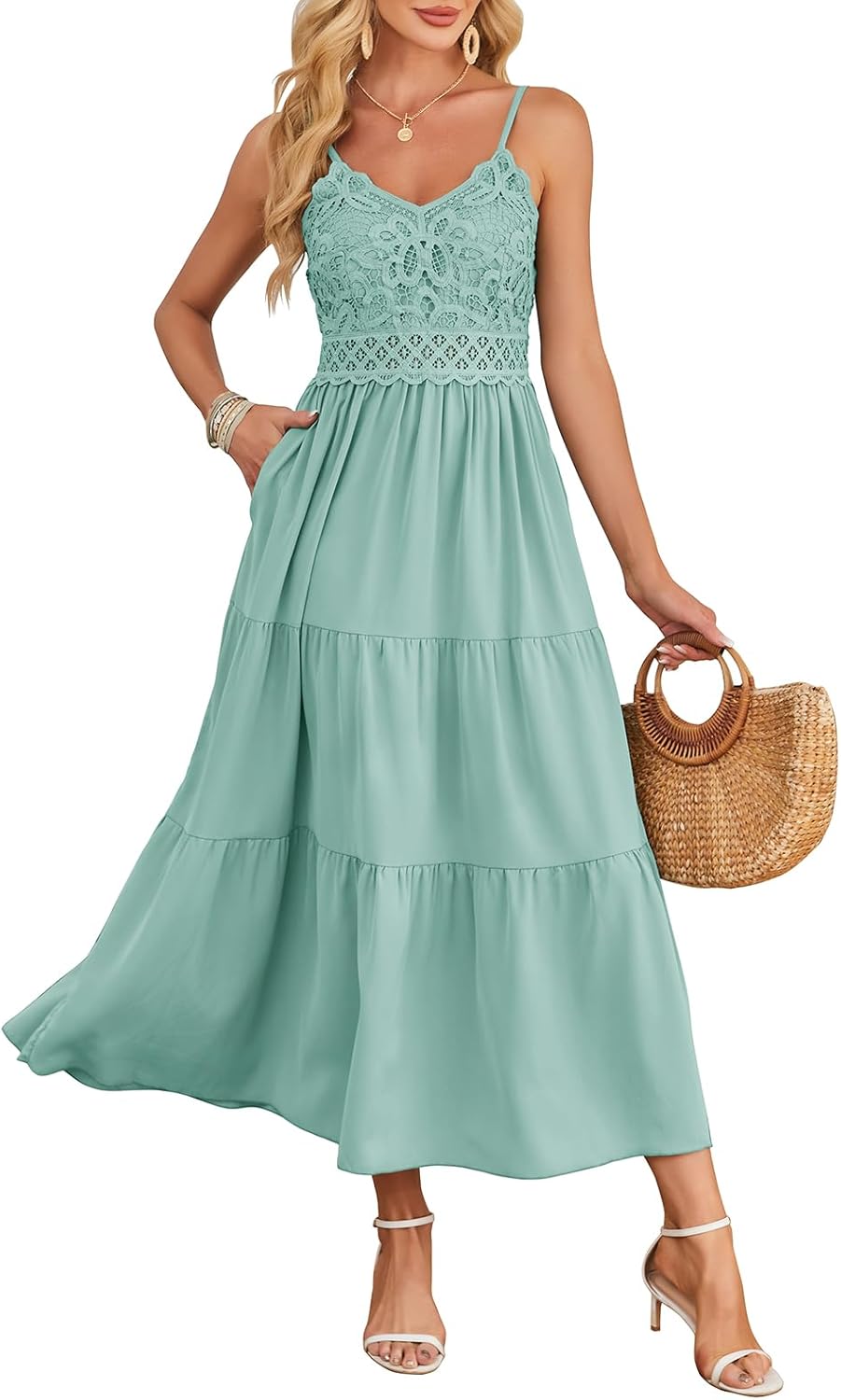 Dokuritu Women's Beach Crochet Lace Maxi Dress for Summer Fun