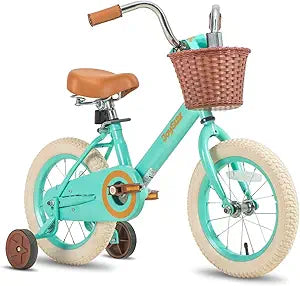 JOYSTAR Vintage Kids Bike with Basket & Training Wheels for Ages 2-7