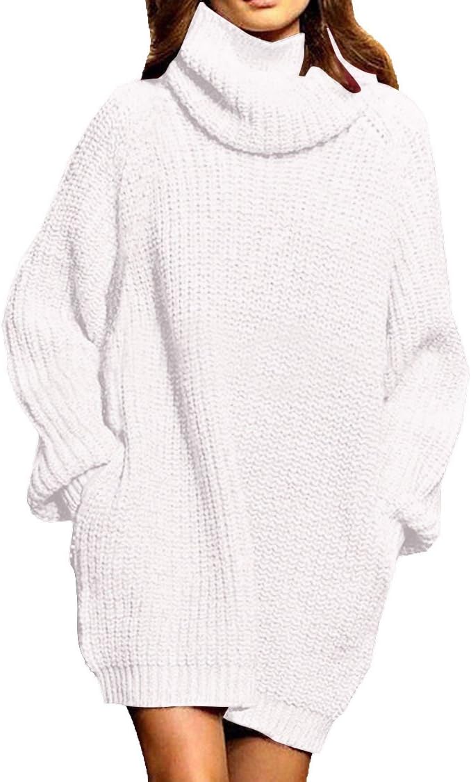 Pink Queen Women's Oversize Turtleneck Pullover Sweater Dress
