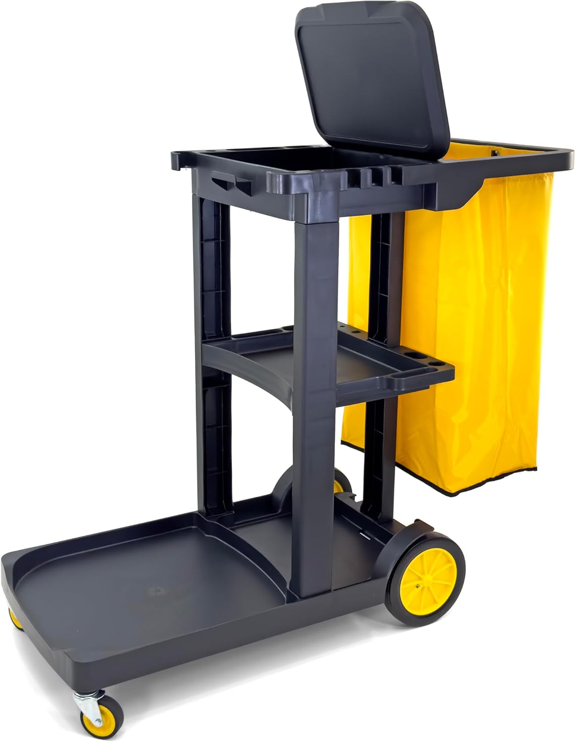 Compact Size Janitorial Cart with 3 Shelves and 25 Gallon Bag