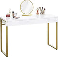 GreenForest Vanity Desk 39 in Glossy White with Gold Legs - Small