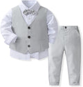 Boys 3Pcs Clothing Sets Cotton Long Sleeve Bowtie Shirts & Pants