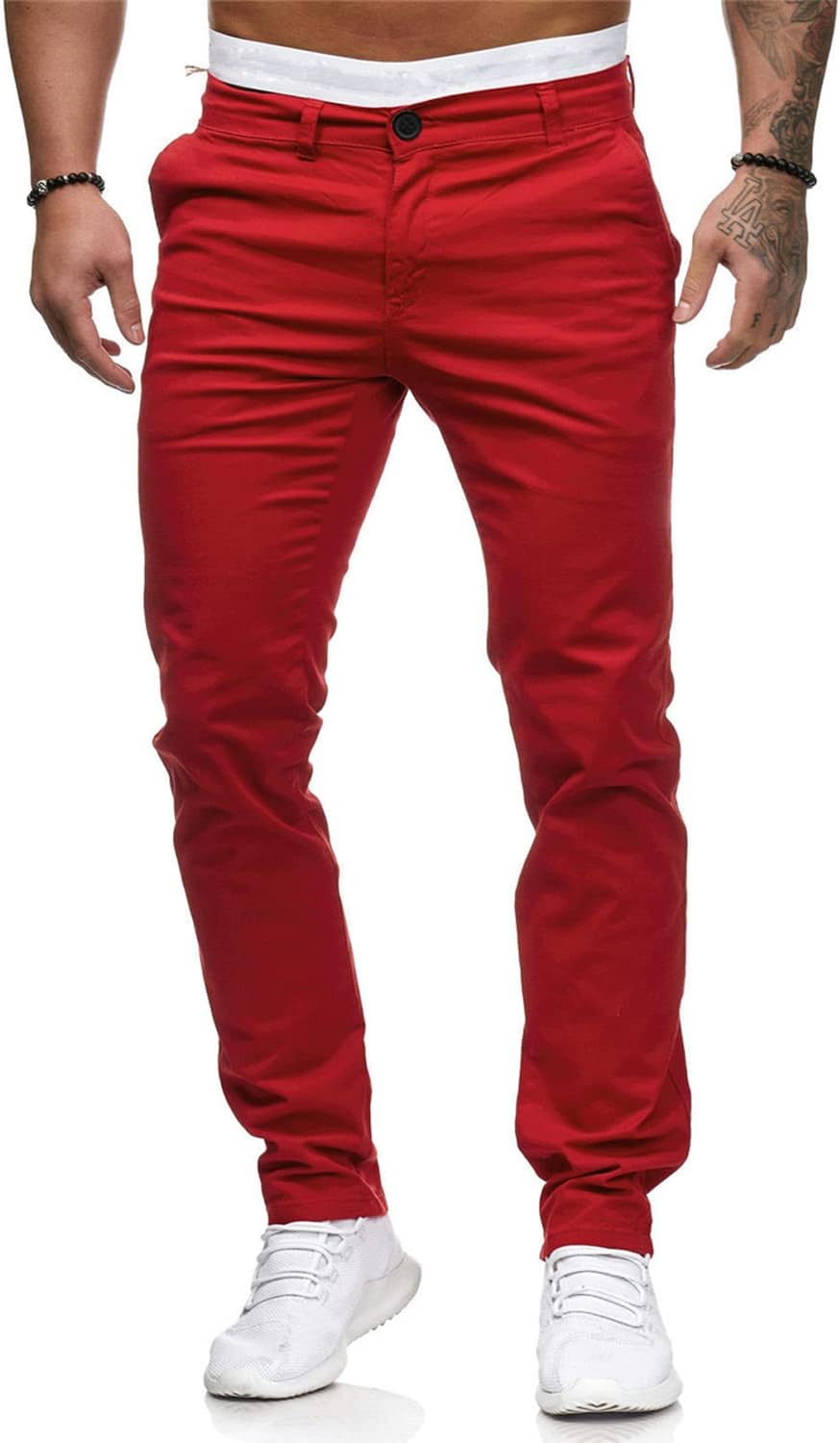 Mens Chinos Slim Fit Stretch Flat-Front Skinny Dress Pants